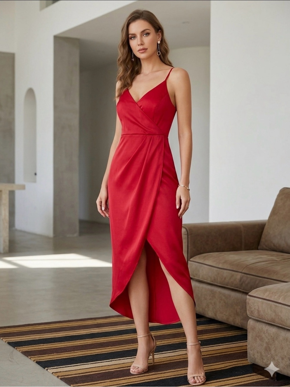 Express dress red cocktail dress holiday dress satin midi wrap dress 8